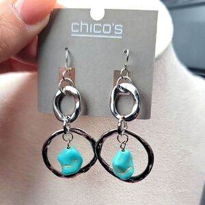 Chico's Silver Tone and Turquoise Earrings